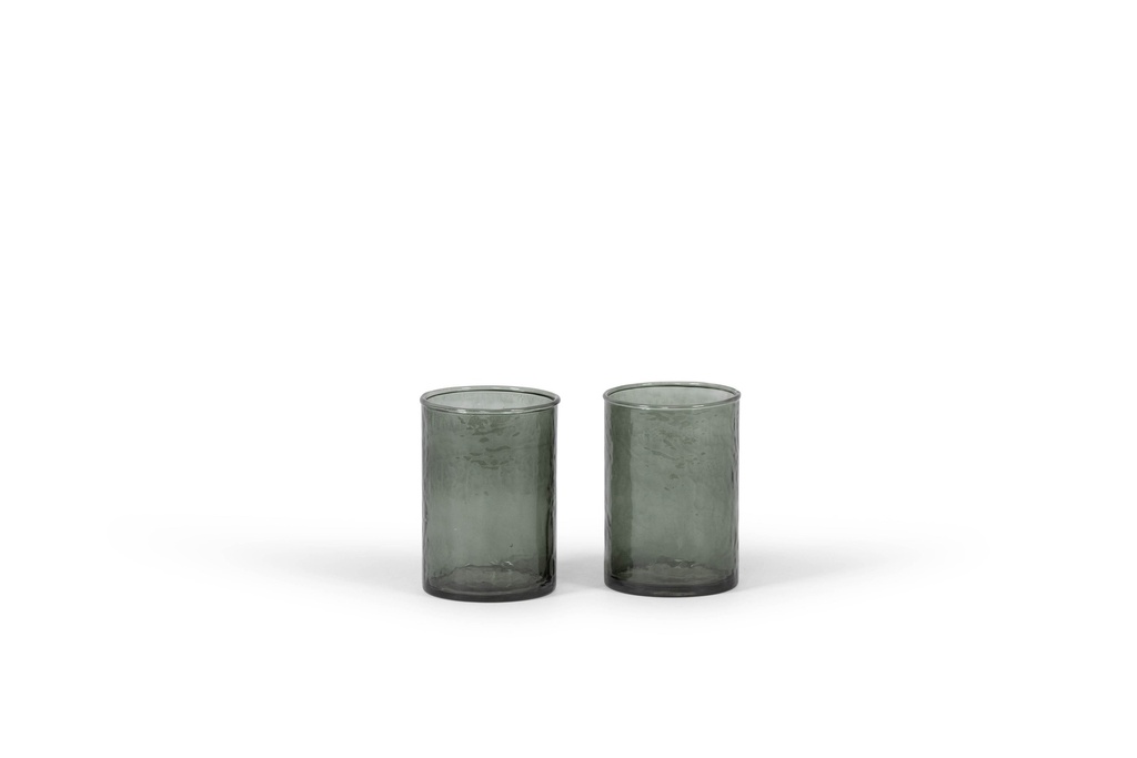 Theelight holder hammered - glass - dirty green - Ø7 x 11 - p 6/36