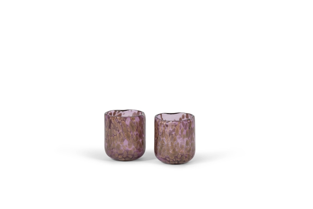 Tlight holder - glass - purple with copper glitter spots - Ø7,5x8,5cm - p 6/36
