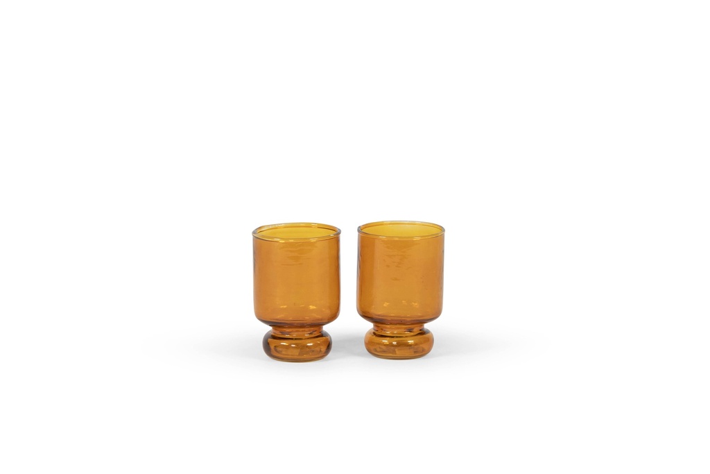 Theelight holder hammered on base - glass - amber - Ø 7 x 10 - p 6/36