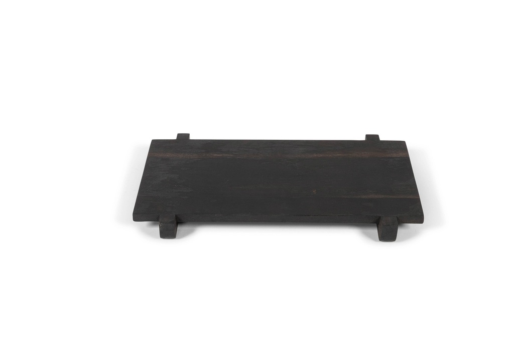 Wooden rectangular plate on feet  - oiled acacia wood - blacked oxidised - big 50x30x4cm - p/1/6 
