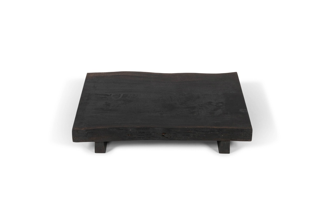 Organic rectangular plate on feet  - oiled acacia wood - blacked oxidised - 50x34x8cm - p/1/6