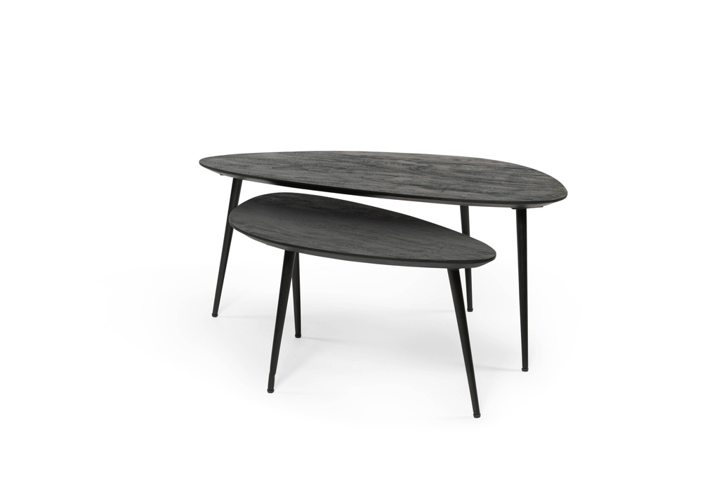 Coffee tables set of 2 - brushed wood - matt black - 90x43x40cm / 70x35x35cm - p 1/1