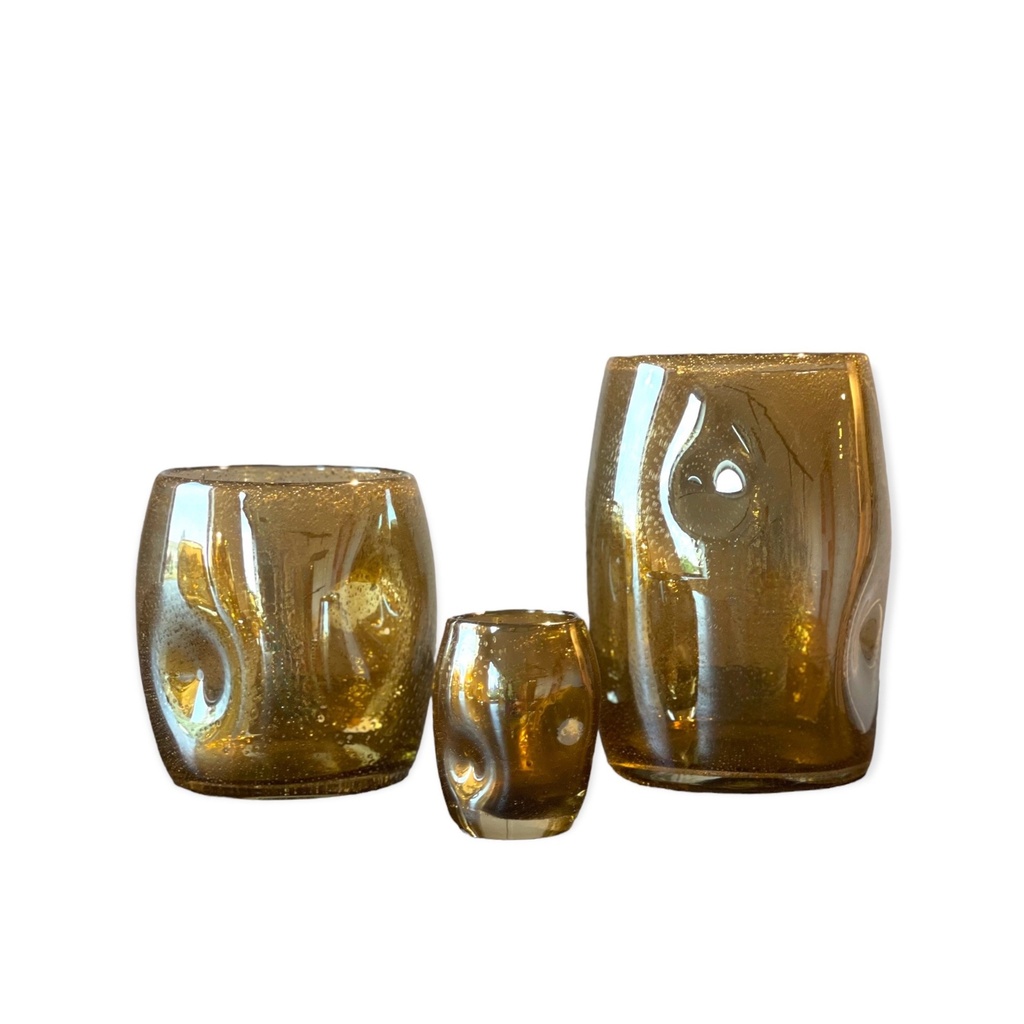 Thick vase organic with airbubbles - glass - brown - Ø15 x 18 cm - p 2
