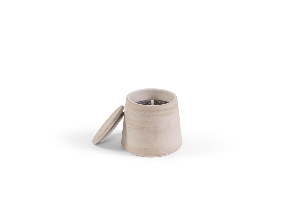 Grey terracotta scented (Lavender / Rosemary / Pine) outdoor candle - Conical with cover in Black Giftbox - Ø 16x15cm - 1 ext. cot. - p /4