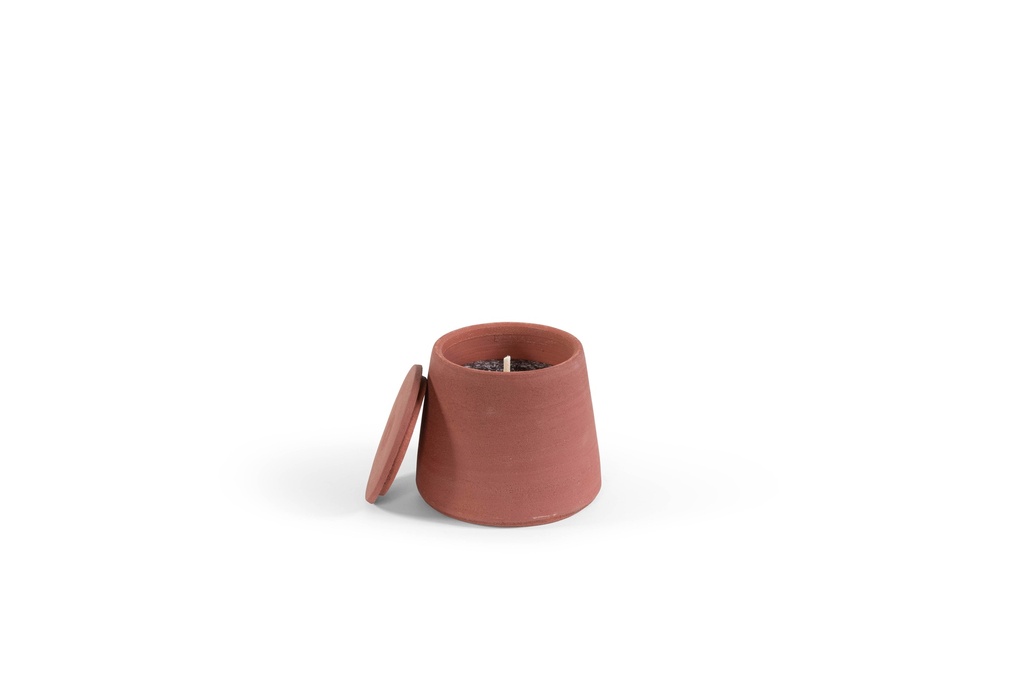 Red terracotta scented (Lavender / Rosemary / Pine) outdoor candle - Conical with cover in Black Giftbox - Ø 16x15cm - 1 ext. cot. - p /4