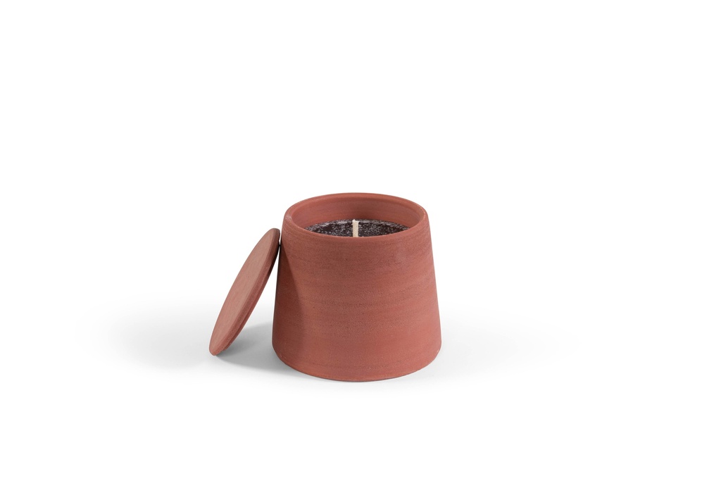 Red terracotta scented (Lavender / Rosemary / Pine) outdoor candle - Conical with cover in Black Giftbox - Ø 20x19cm - 1 ext. cot. - p /2