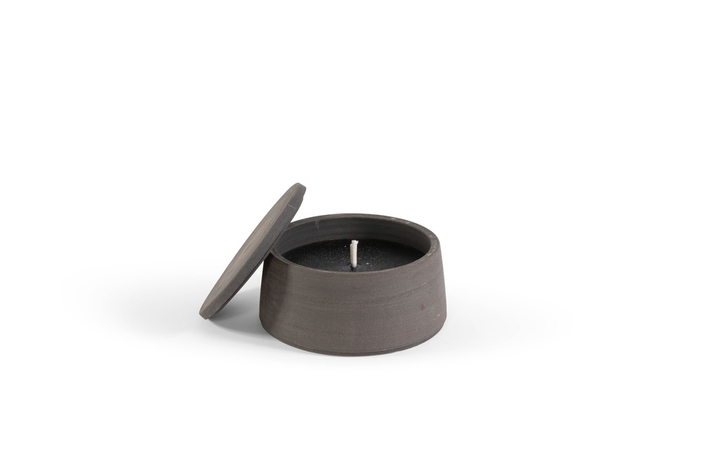 Black terracotta scented (Lavender / Rosemary / Pine) outdoor candle - Conical with cover in Black Giftbox - Ø 23x12cm - 1 ext. cot. - p /2