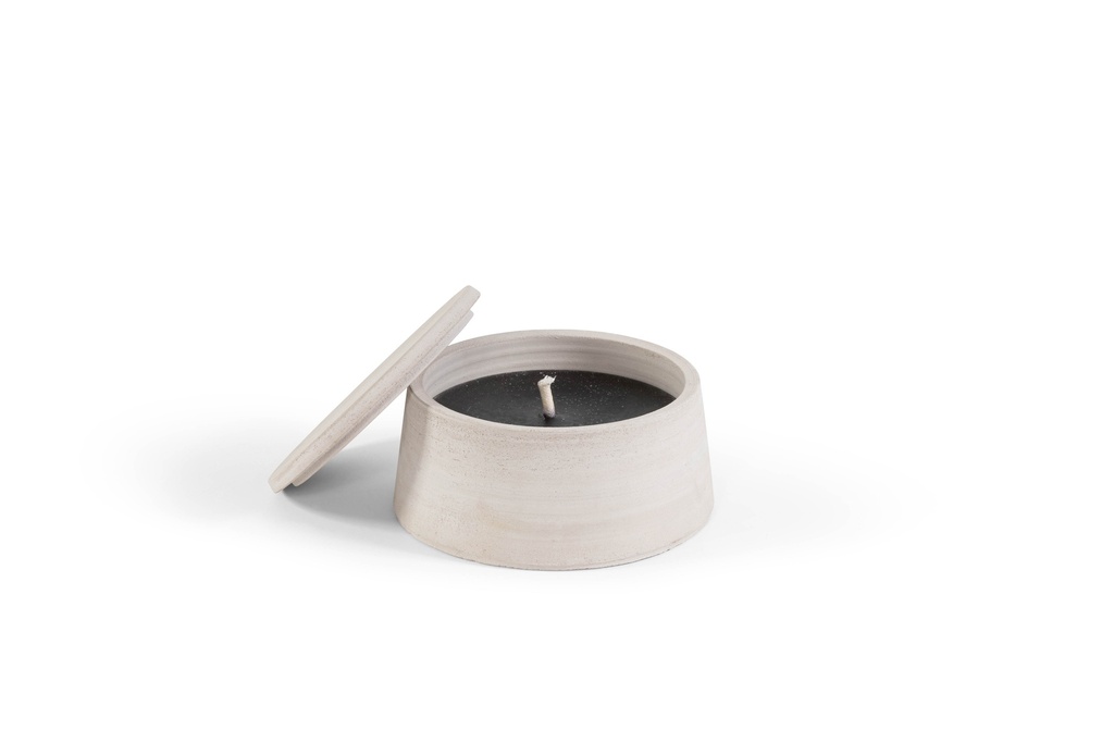 Grey terracotta scented (Lavender / Rosemary / Pine) outdoor candle - Conical with cover in Black Giftbox - Ø 23x12cm - 1 ext. cot. - p /2