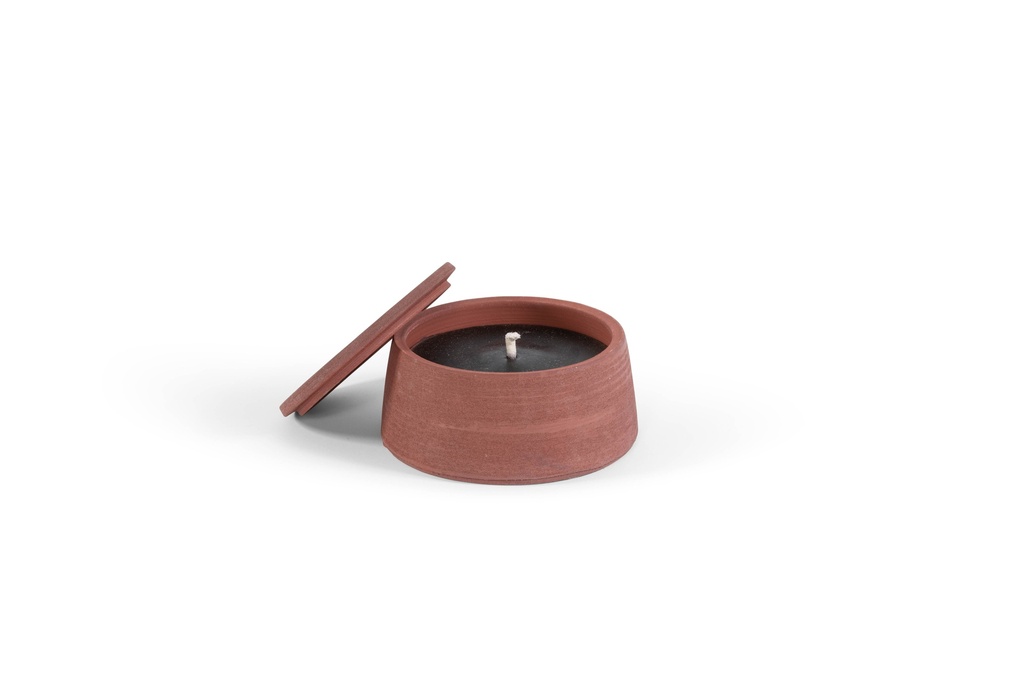 Red terracotta scented (Lavender / Rosemary / Pine) outdoor candle - Conical with cover in Black Giftbox - Ø 23x12cm - 1 ext. cot. - p /2