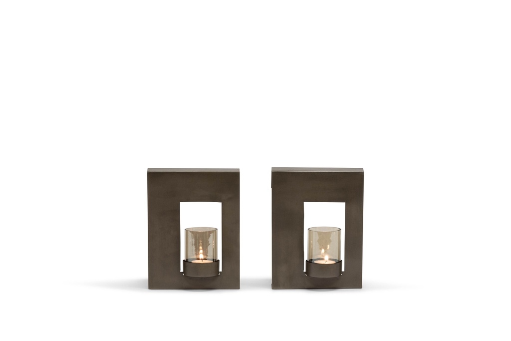Wall T-Lightholder - nickle antique with smoke glass - Iron - 16,5 x 7,5 x 21,5cm - p/1/12
