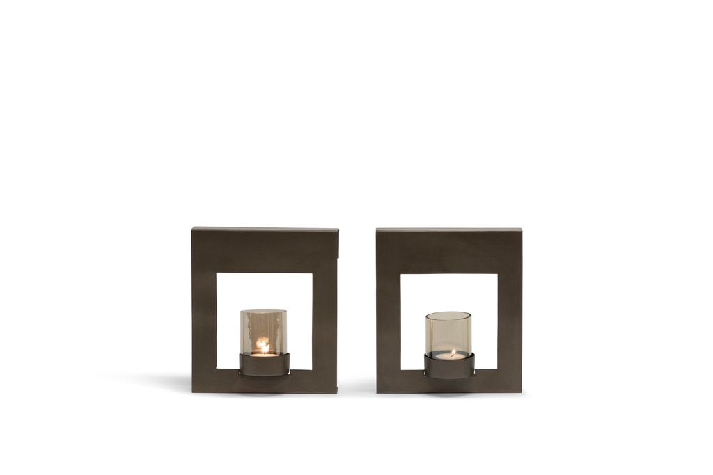 Wall T-Lightholder - nickle antique with smoke glass - Iron - 19 x 7,5 x 21,5cm - p/1/12