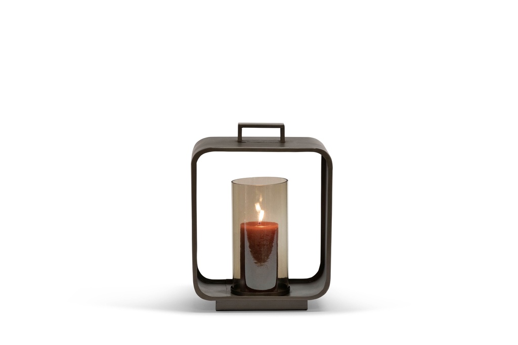 Lantern - nickle antique with smoke glass - Iron - 26 x 20 x 51cm - p/1/2