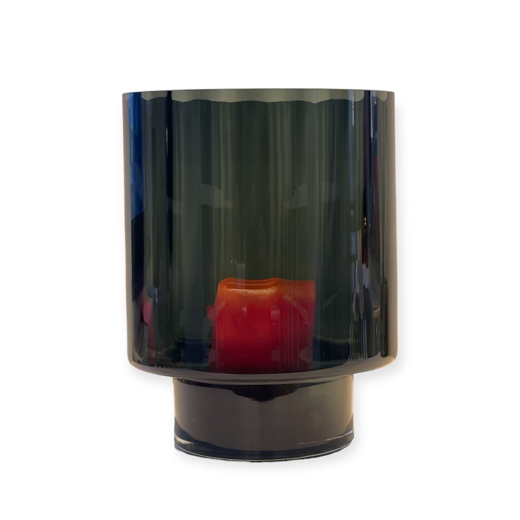 Lifted Hurricane striped on base - glass - smoke - Ø 28x35cm - 1/1