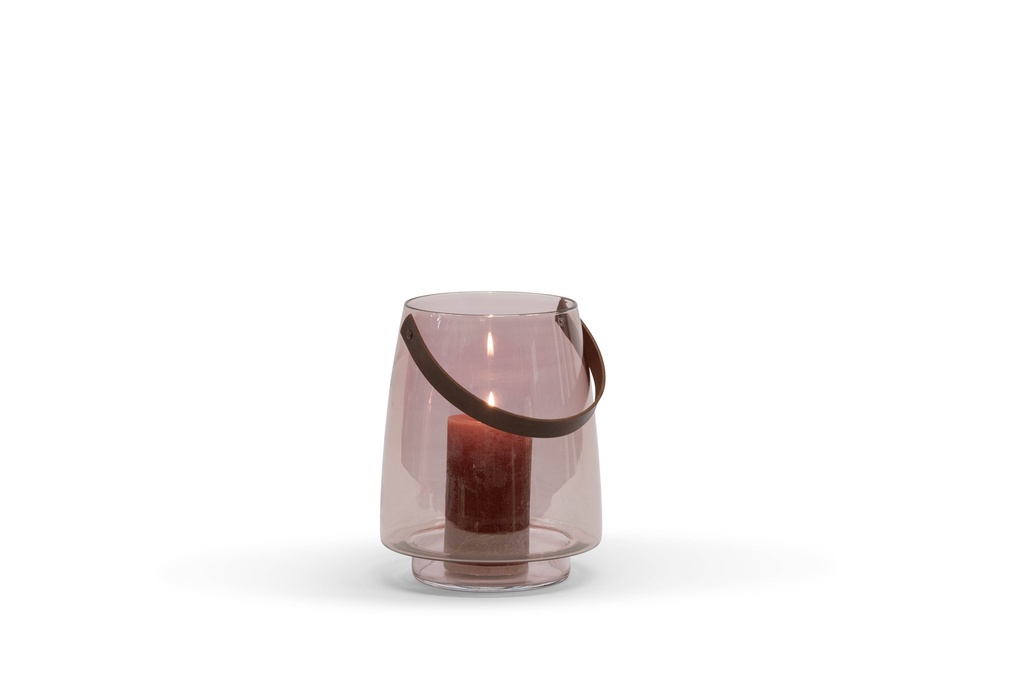 Hurricane with leather handle - glass - brown lila luster - Ø 22,5x28cm - p/1/1