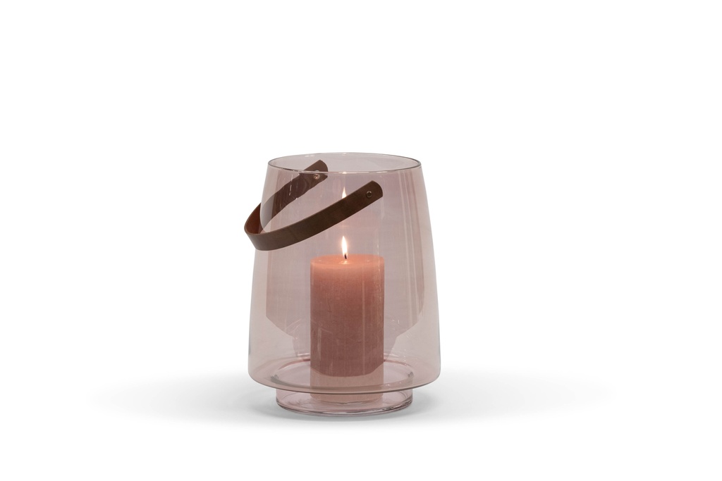 Hurricane with leather handle - glass - brown lila luster - Ø 28x35cm - p/1/1