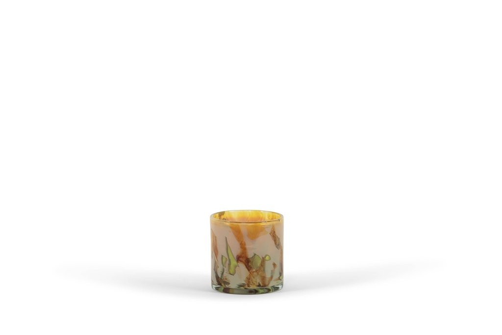 Thick votive cylinder Flames - glass - yellow green - Ø 14x15cm - p/4