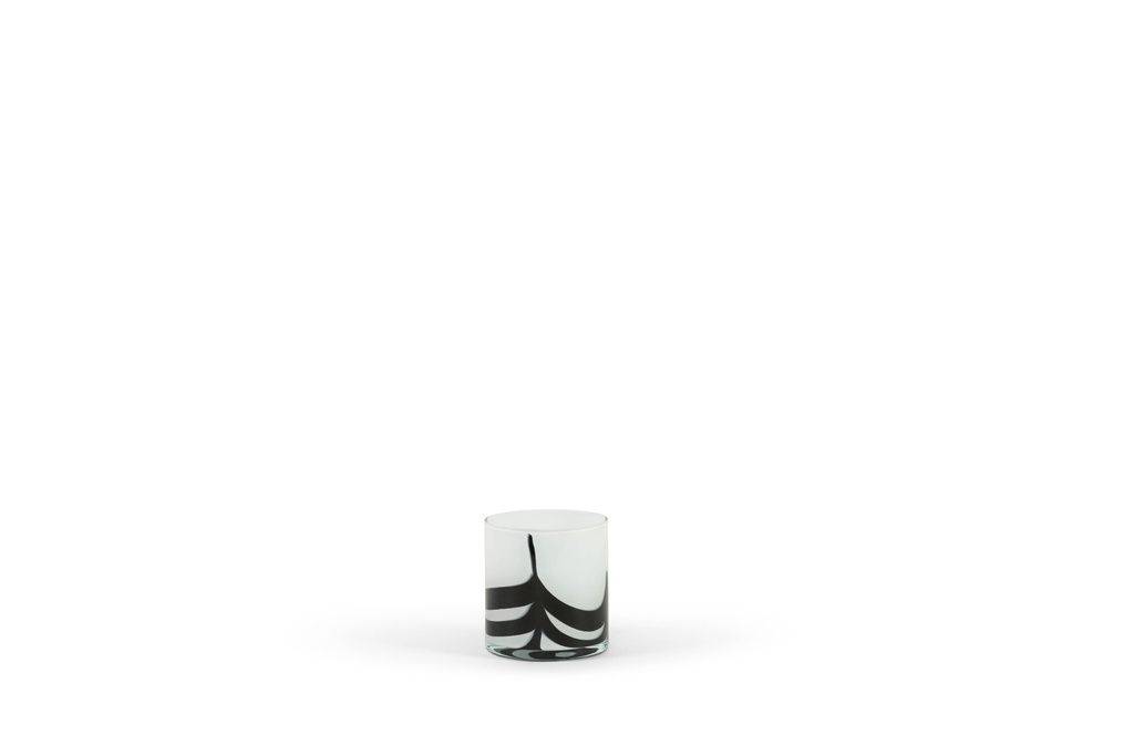 Thick votive cylinder Waves - glass - white black - Ø 11x12cm - p/4