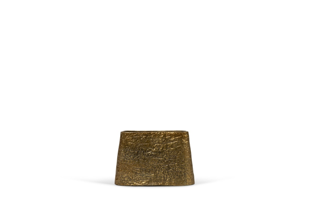 Flat vase bark design - metal - antique gold - Ø 30x8x20cm - p/1/6