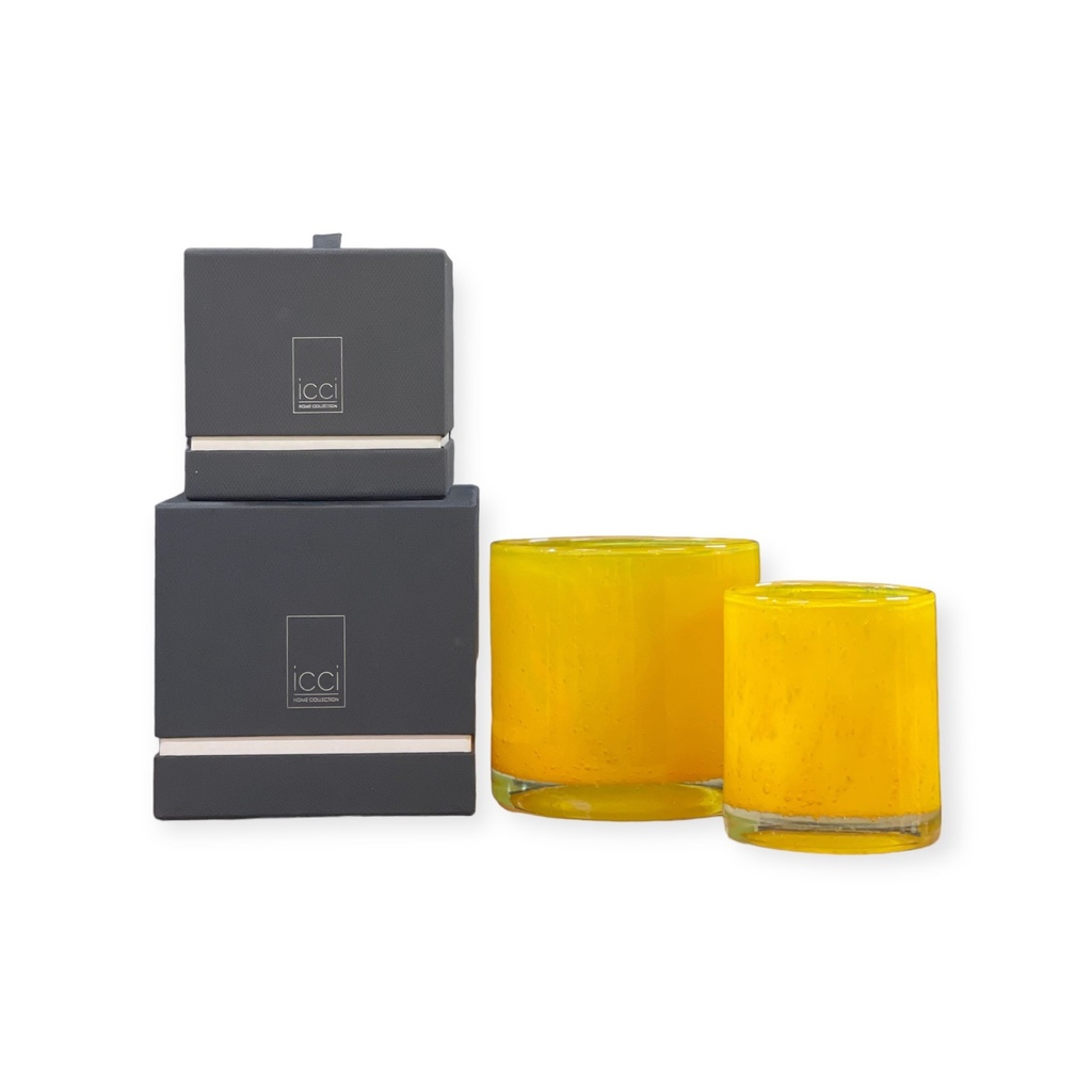 Scented candle thick glass yellow - Ø 11x12cm - 2 - int. cot. - p/6