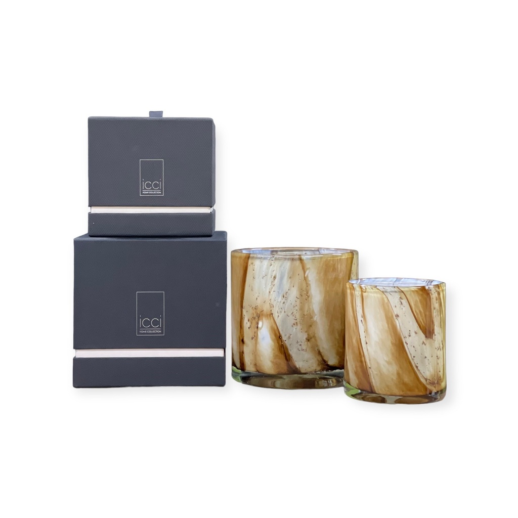 Scented candle cylindrical votive bark design ocher - Ø 14x15cm - 3 - int. cot. - p/4