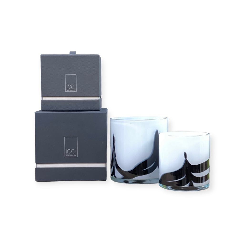Scented candle cylindrical votive white black waves - Ø 11x12cm - 4 - int. cot. - p/4