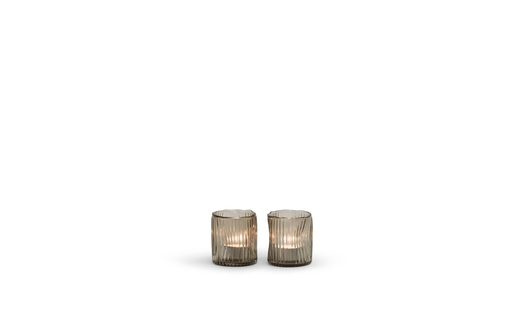 T-Light holder organic ribbed smoke - glass - Ø 8x8,5cm - 6/24