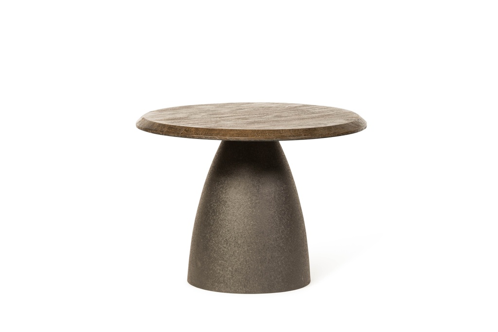 Coffee table - matt brown brushed wood + brown metal foot medium - Ø60 x 45cm - p 1/1