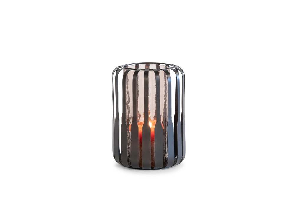 Hurricane copper antique with hammered brown glass - large - Ø22,5x31cm - 2/4