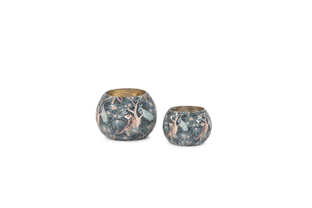 Votive boll crackeled glass - X-mas tiger- small - Ø8x6cm - p/6
