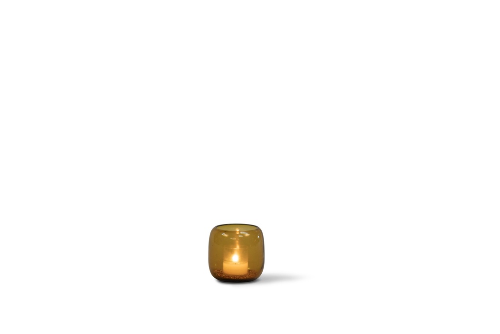  Mouthblown T-light round amber shiny - Ø9x9cm - p/1/24