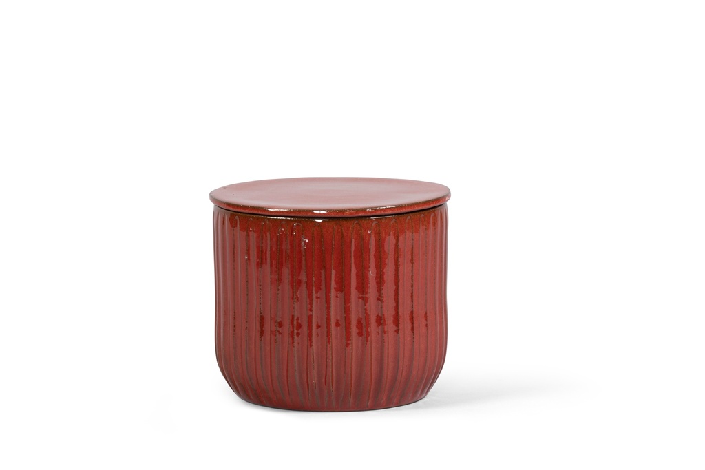 Flowerpot striped red glazed with cover - scented - in black gift box - Ø23x19cm - 1 ext.cot.wick - p 2