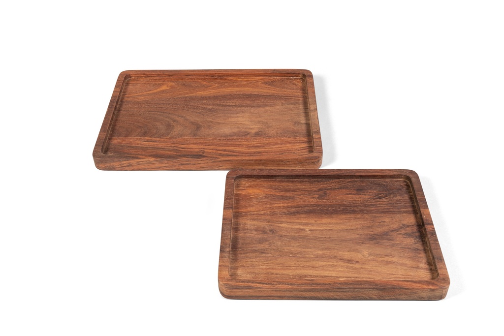 Wooden rectangular tray natural oiled set of 2 - 30x23x2.5cm - 38x27x2.5cm - p set